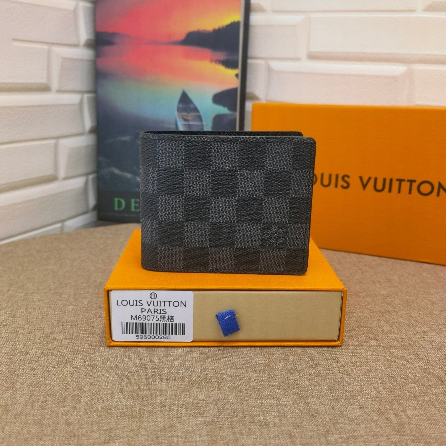 Ibesal Jewelry Black Leather Louis Vuitton Wallet With Gray Monogram
