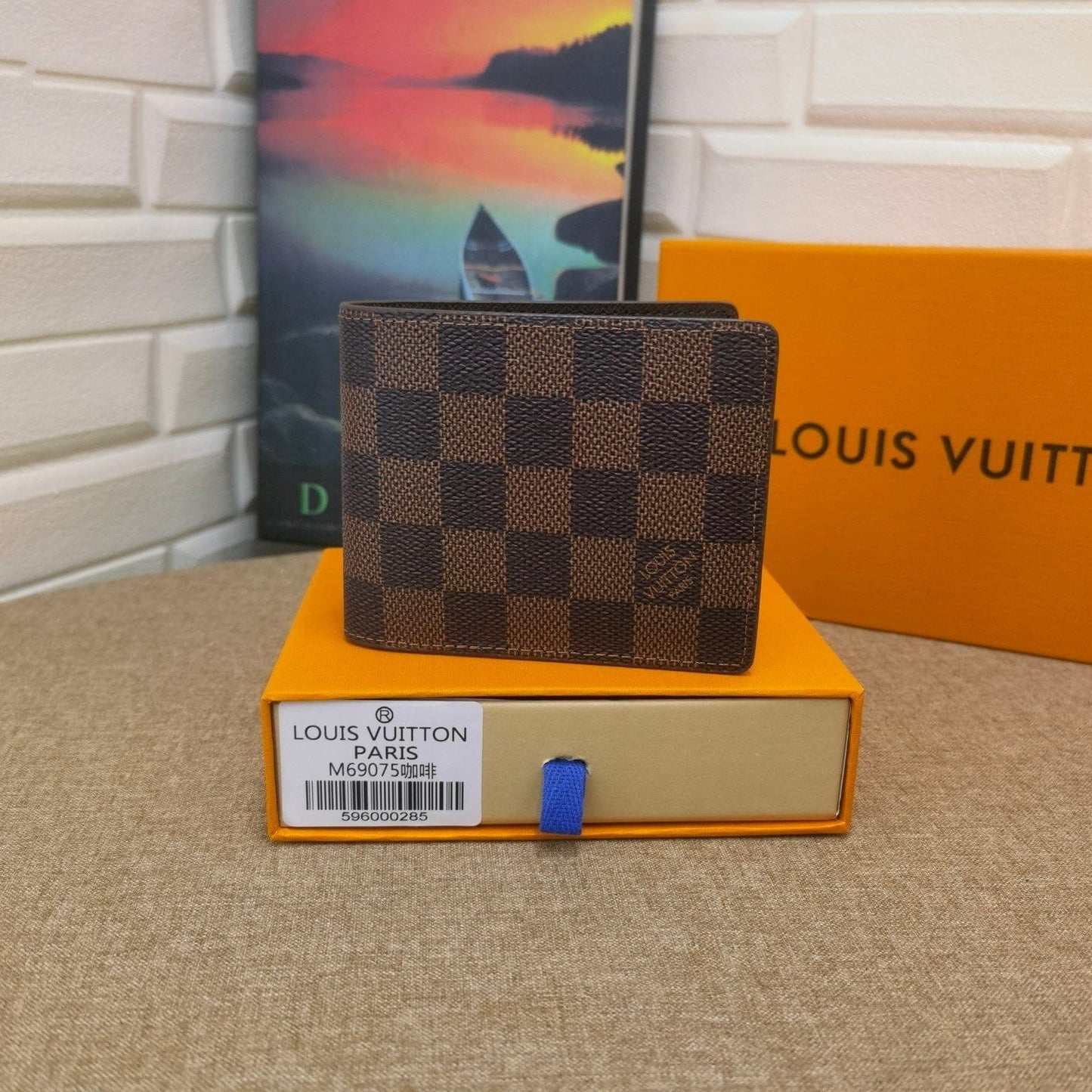 Ibesal Jewelry Black Leather Louis Vuitton Wallet With Gray Monogram