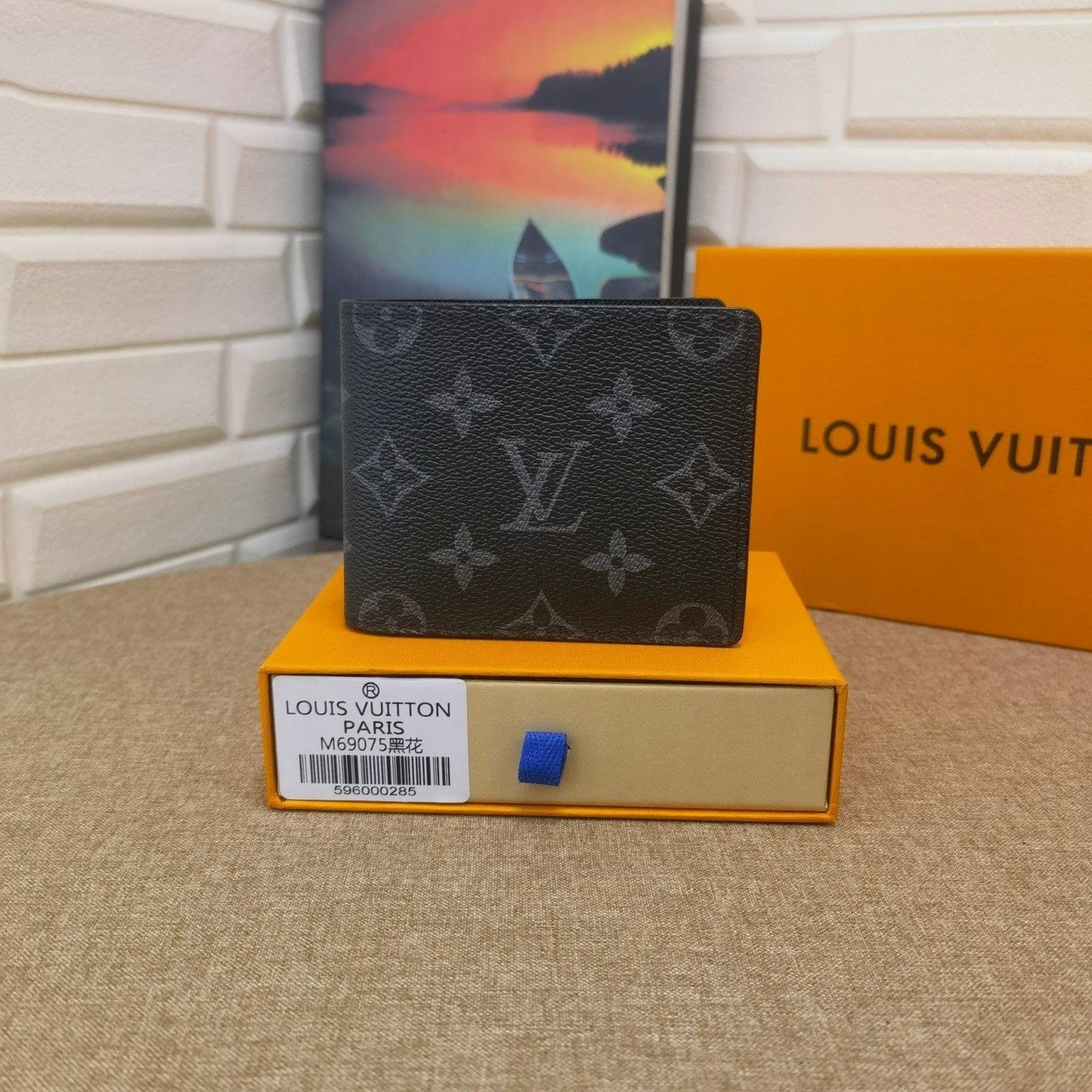 Ibesal Jewelry Black Leather Louis Vuitton Wallet With Gray Monogram