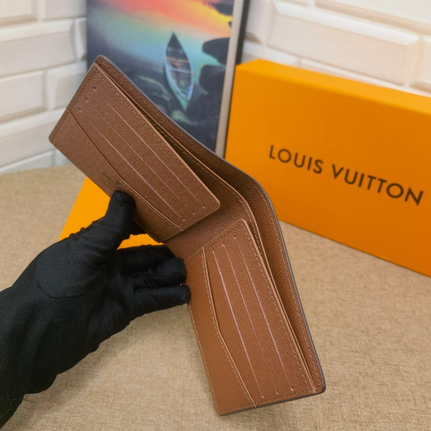 Ibesal Jewelry Black Leather Louis Vuitton Wallet With Gray Monogram