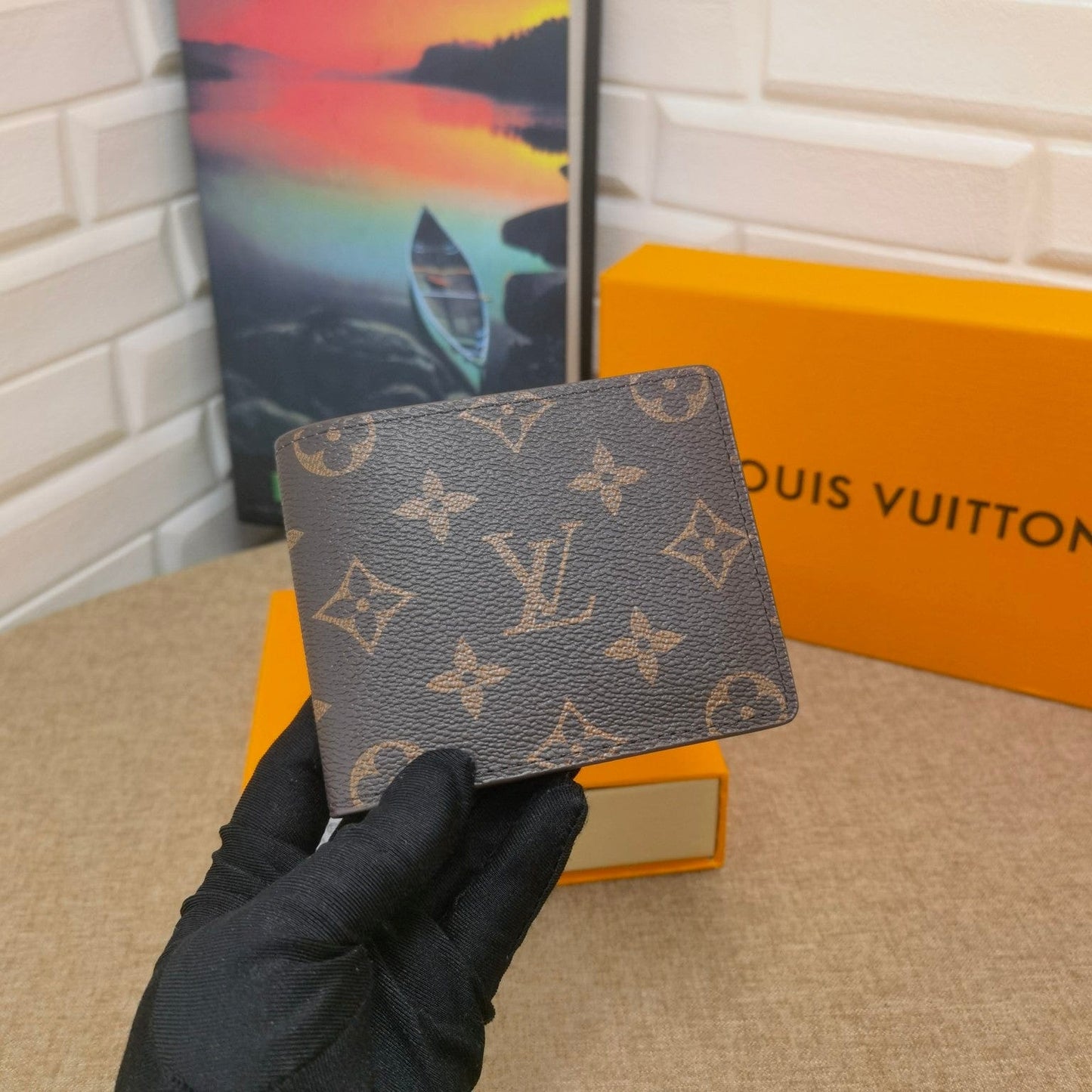 Ibesal Jewelry Black Leather Louis Vuitton Wallet With Gray Monogram