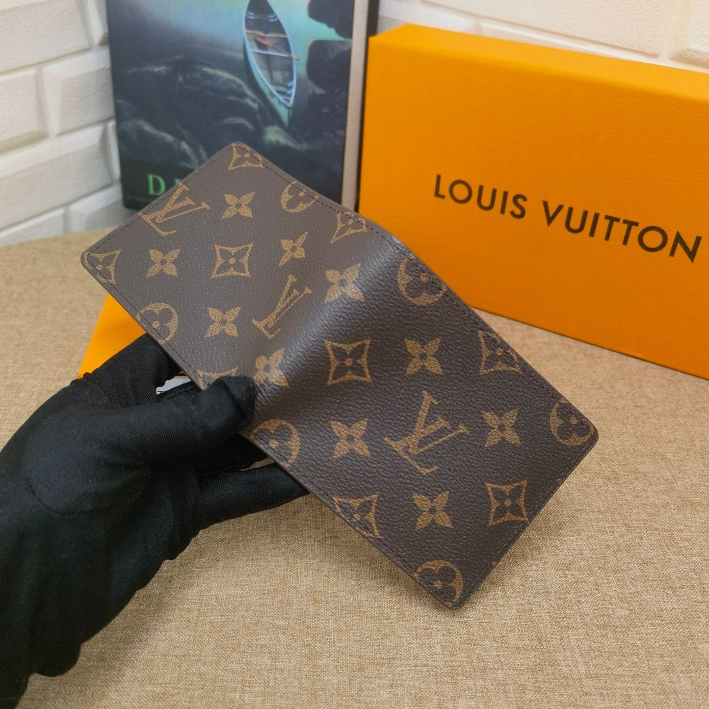 Ibesal Jewelry Black Leather Louis Vuitton Wallet With Gray Monogram