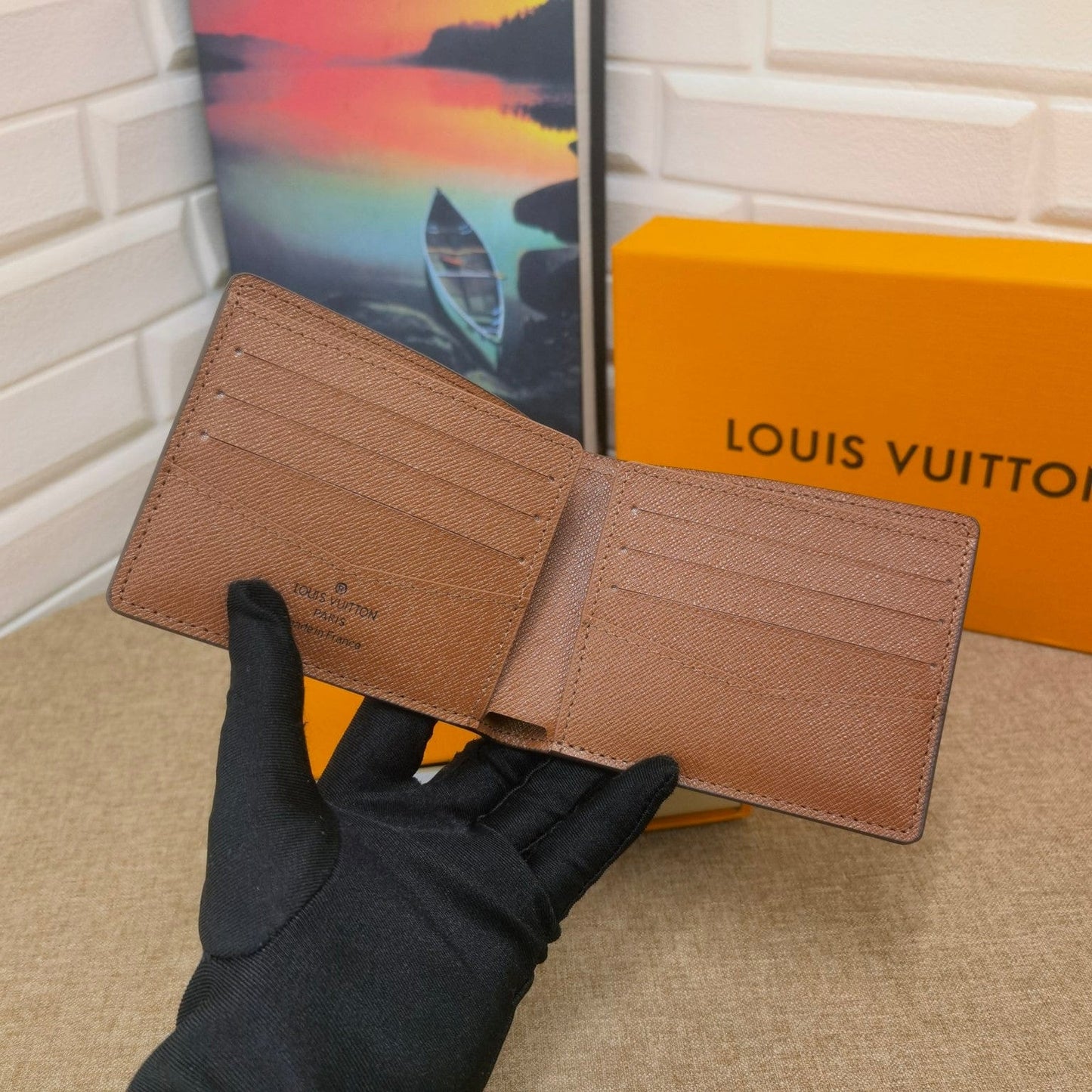 Ibesal Jewelry Black Leather Louis Vuitton Wallet With Gray Monogram