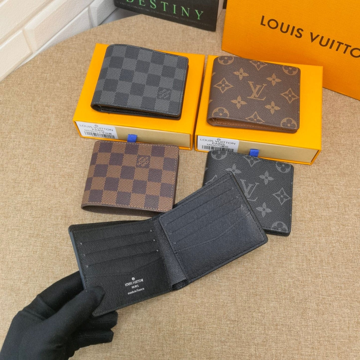 Ibesal Jewelry Black Leather Louis Vuitton Wallet With Gray Monogram