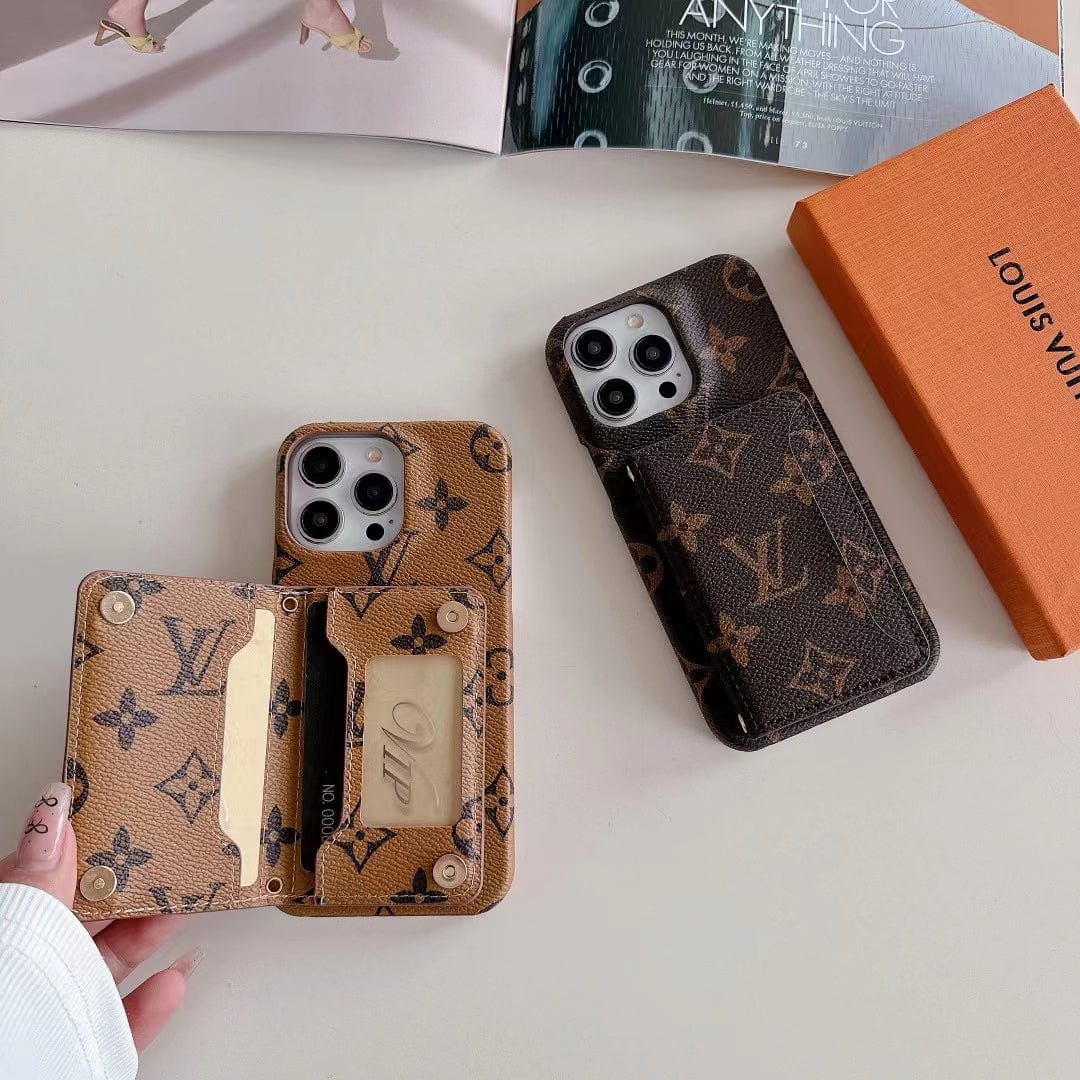 Ibesal Jewelry Classic Louis Vuitton iPhone 15 Case with Integrated Wallet