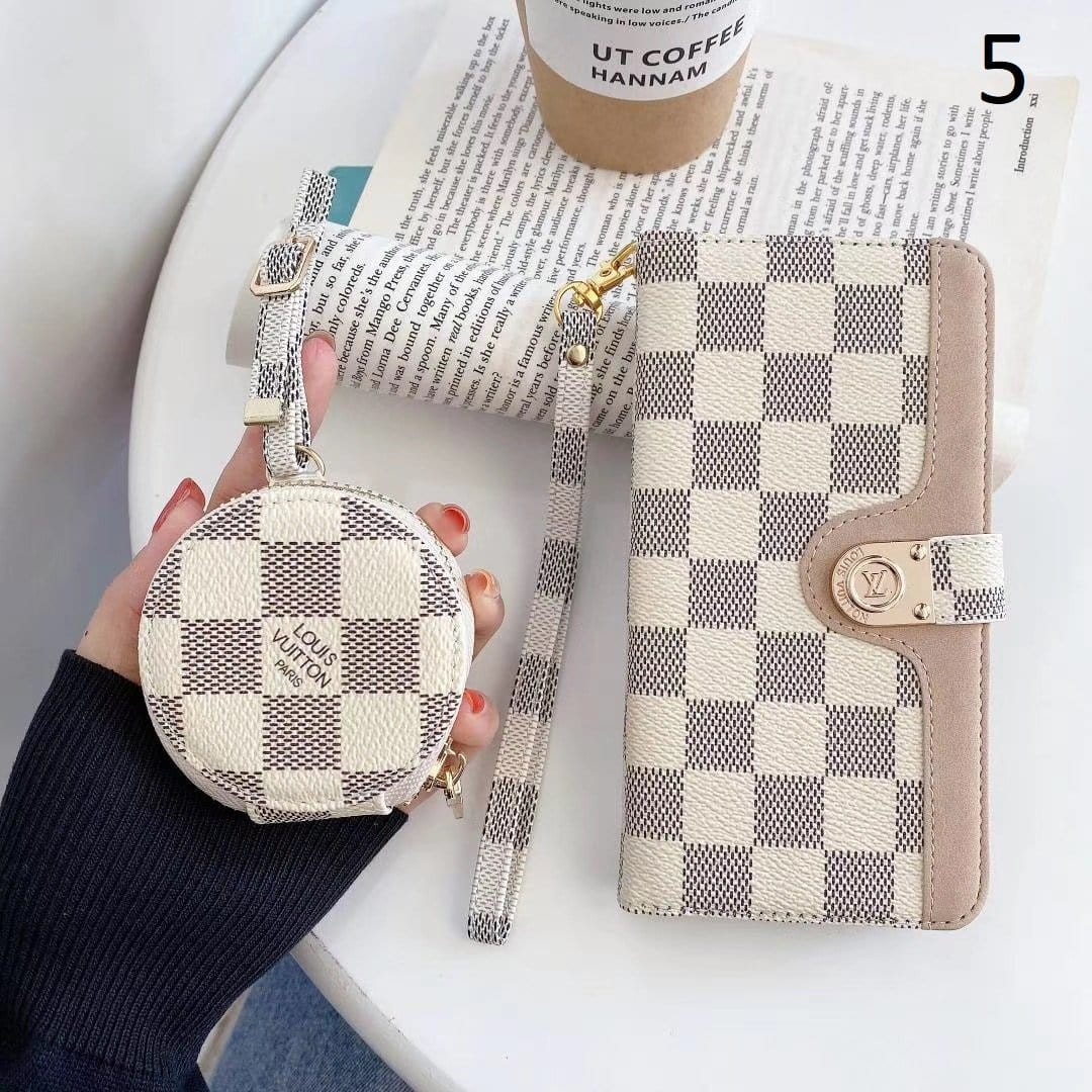 Ibesal Jewelry Leather Folio Louis Vuitton And Gucci iPhone Case for iphone 12, iphone 13 + FREE AIRPODS PRO CASE