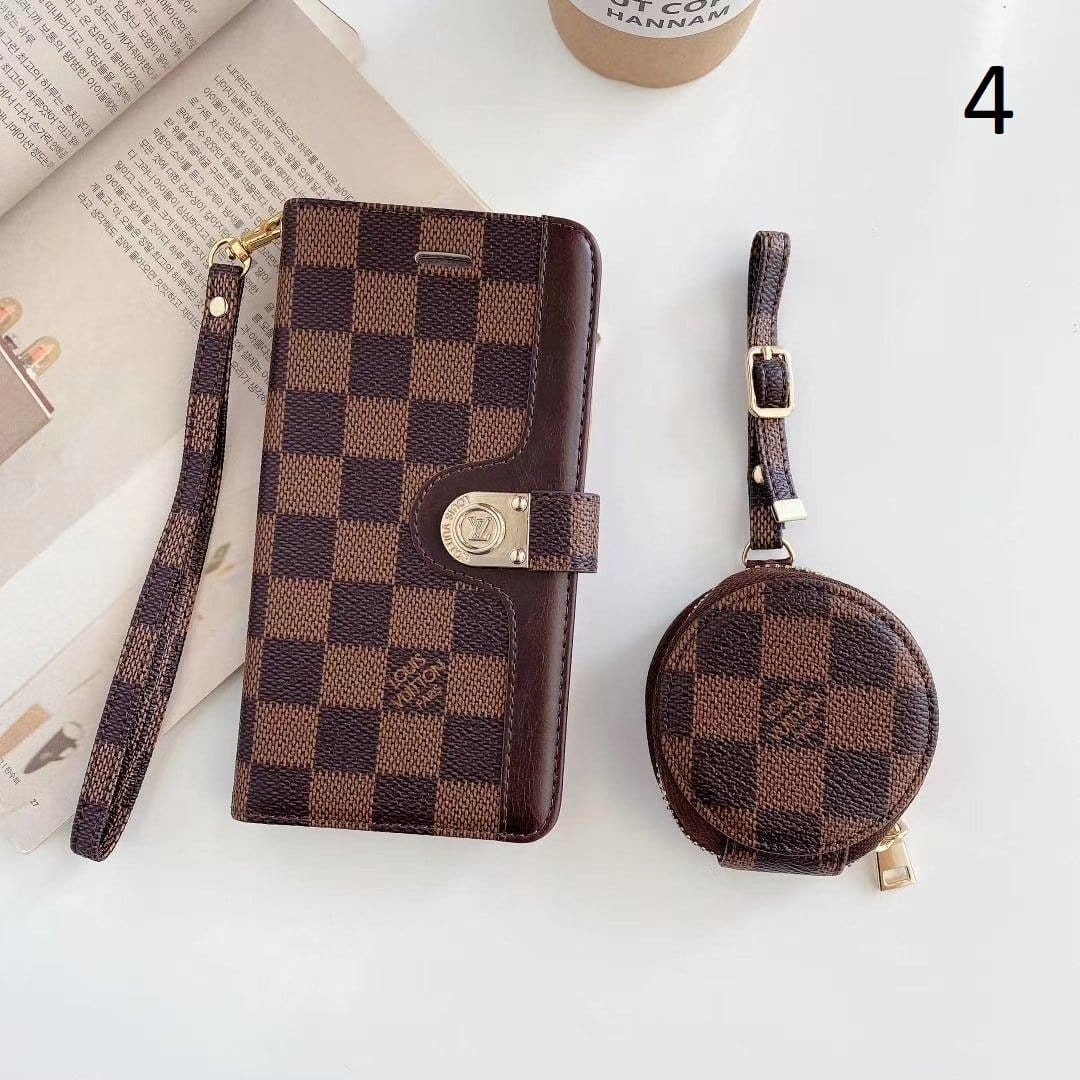 Ibesal Jewelry Leather Folio Louis Vuitton And Gucci iPhone Case for iphone 12, iphone 13 + FREE AIRPODS PRO CASE