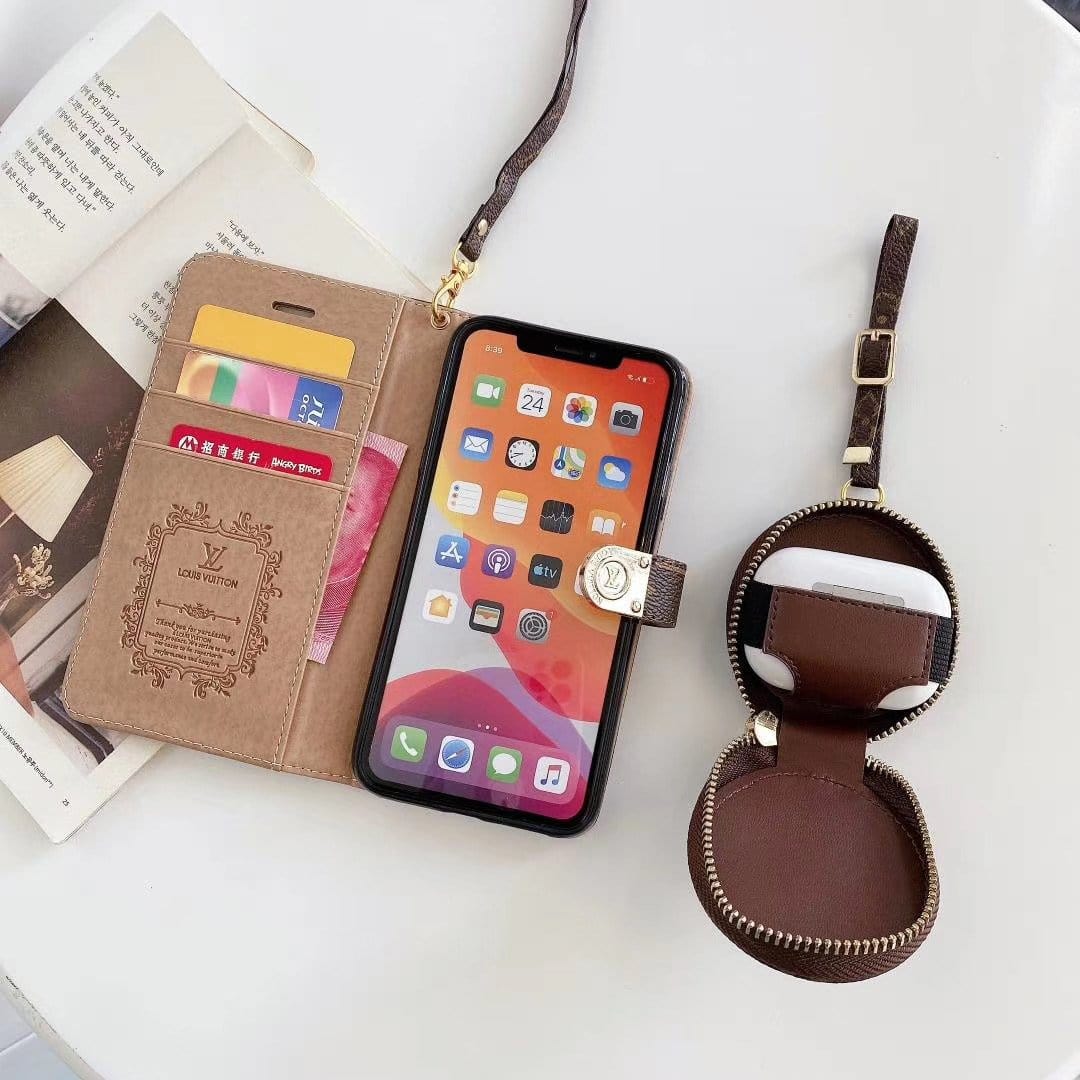 Ibesal Jewelry Leather Folio Louis Vuitton And Gucci iPhone Case for iphone 12, iphone 13 + FREE AIRPODS PRO CASE