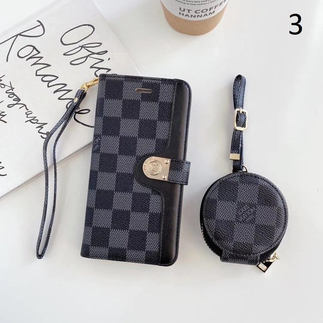Ibesal Jewelry Leather Folio Louis Vuitton And Gucci iPhone Case for iphone 12, iphone 13 + FREE AIRPODS PRO CASE