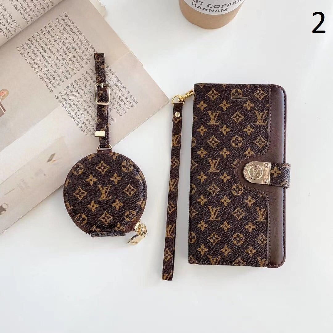 Ibesal Jewelry Leather Folio Louis Vuitton And Gucci iPhone Case for iphone 12, iphone 13 + FREE AIRPODS PRO CASE