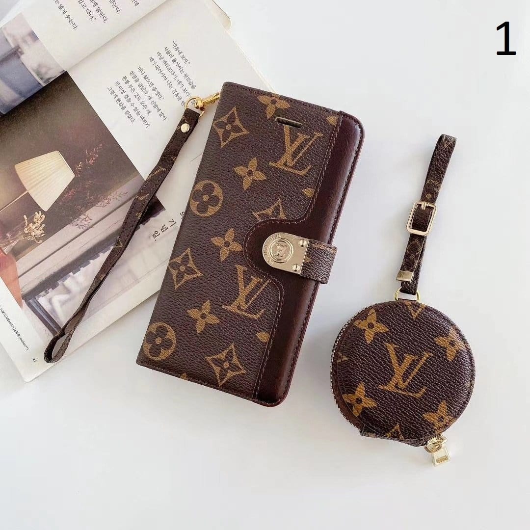 Ibesal Jewelry Leather Folio Louis Vuitton And Gucci iPhone Case for iphone 12, iphone 13 + FREE AIRPODS PRO CASE