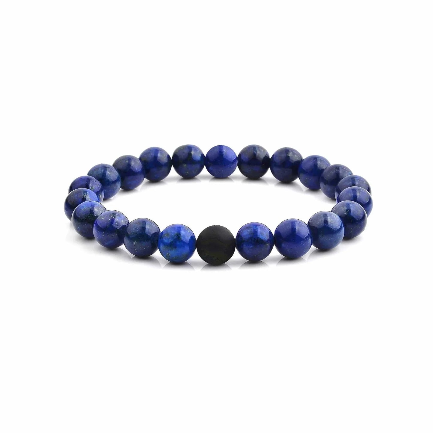 Ibesal Jewelry Men’s Blue Lapis Lazuli and Matte Onyx Bead Stretch Bracelet
