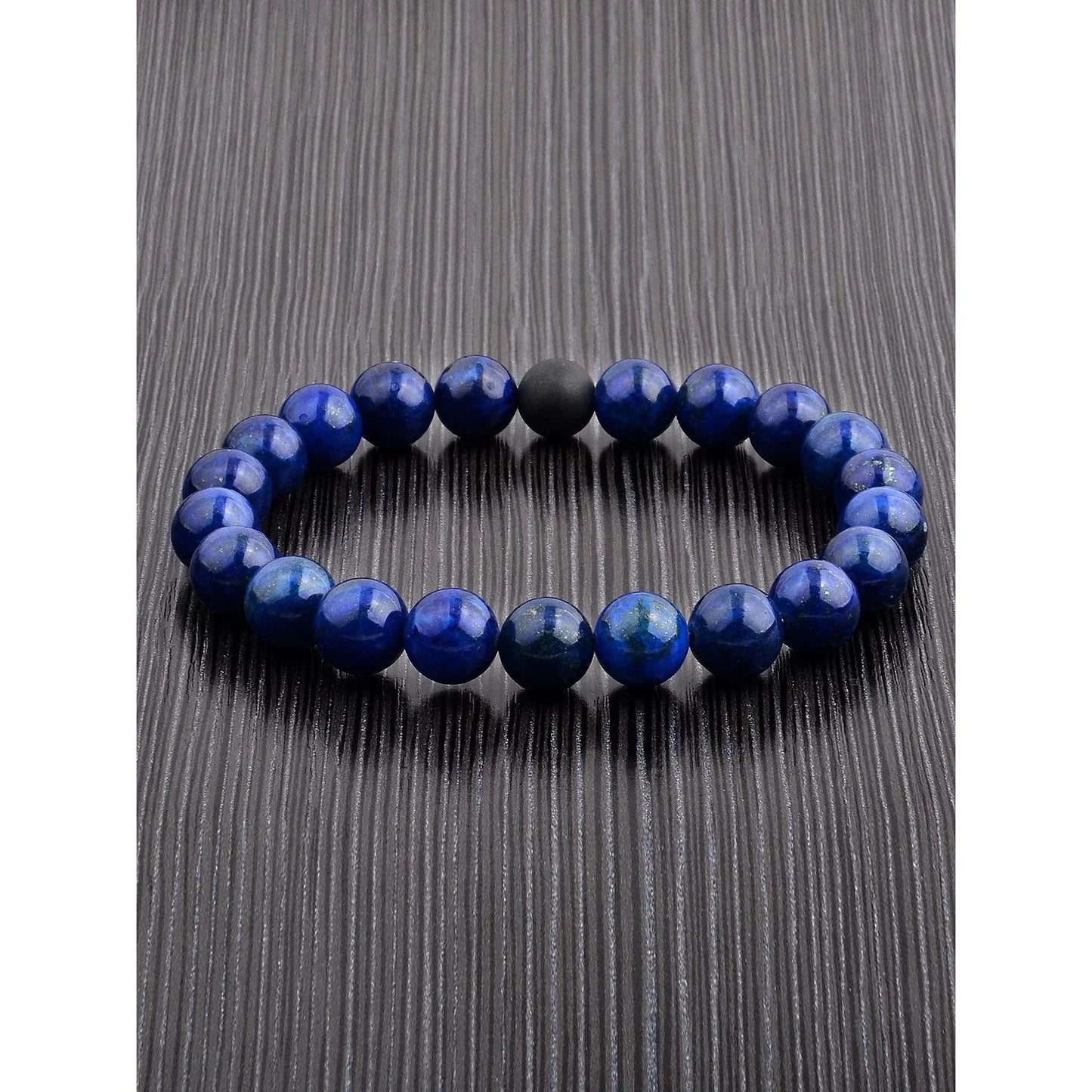 Ibesal Jewelry Men’s Blue Lapis Lazuli and Matte Onyx Bead Stretch Bracelet