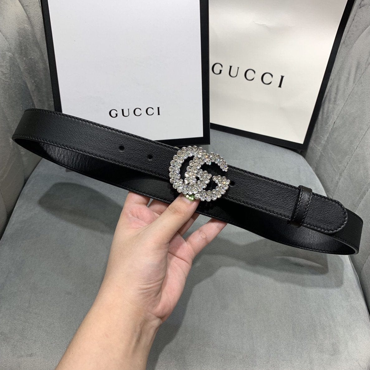 Tunde Store Black Crystallized Gucci Belt