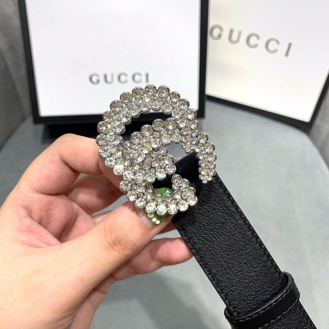 Tunde Store Black Crystallized Gucci Belt