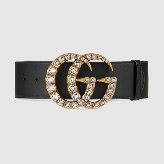 Tunde Store Black Gucci Belt - Golden Finished Crystaled Gucci Buckle
