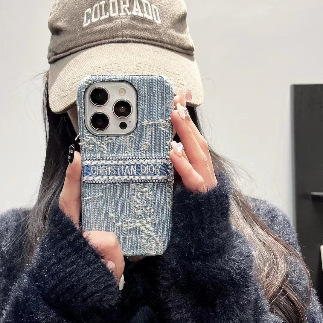 Tunde Store Christian Dior Denim-Inspired iPhone Case with Hand Strap