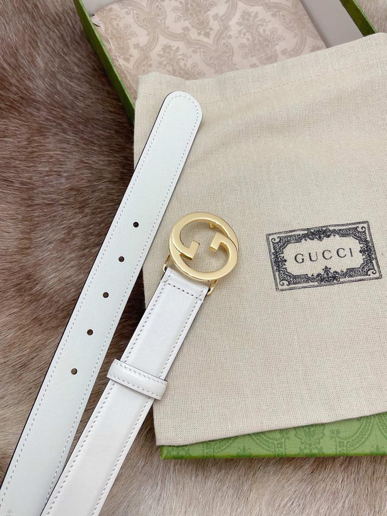 Tunde Store Classing White Gucci Belt with Golden Gucci Buckle