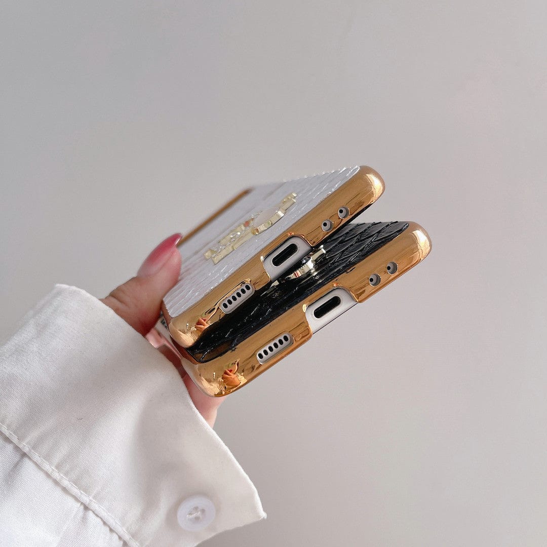 Tunde Store Dior Black and White Leather Z Flip Phone Case