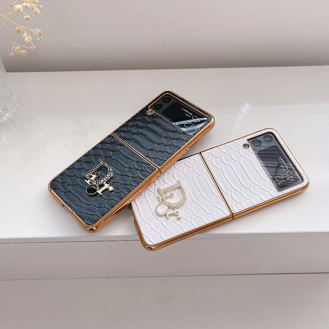 Tunde Store Dior Black and White Leather Z Flip Phone Case