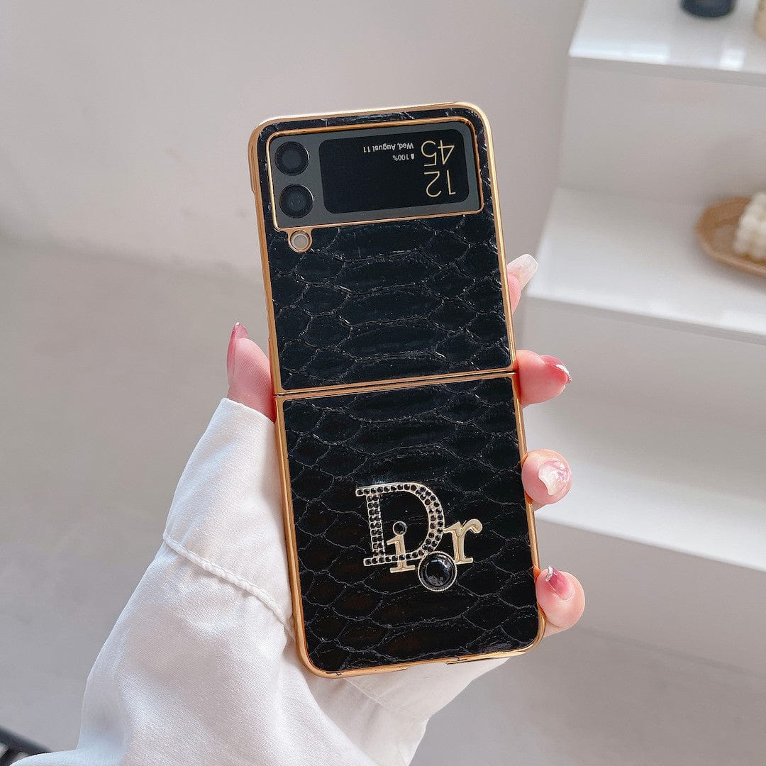 Tunde Store Dior Black and White Leather Z Flip Phone Case