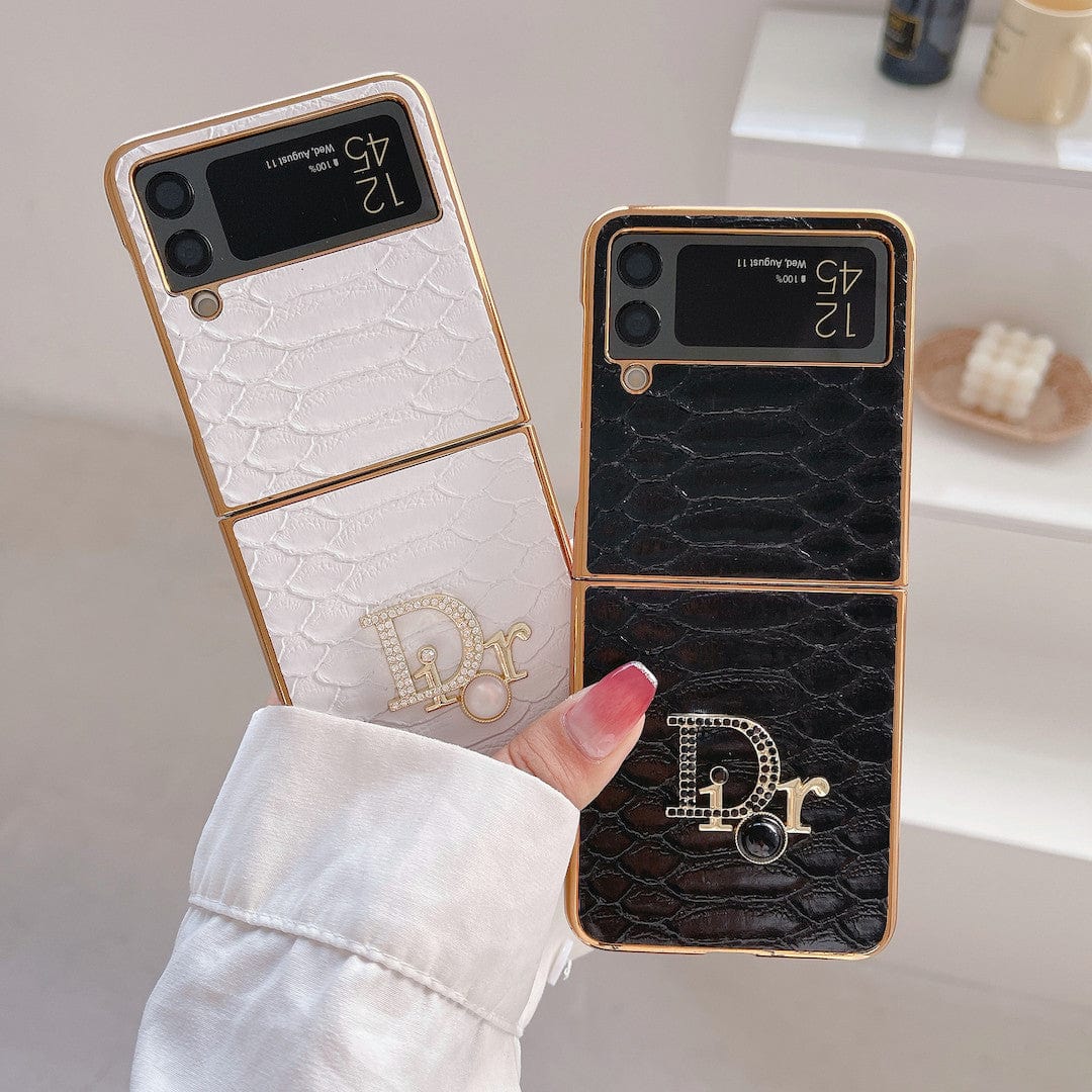 Tunde Store Dior Black and White Leather Z Flip Phone Case