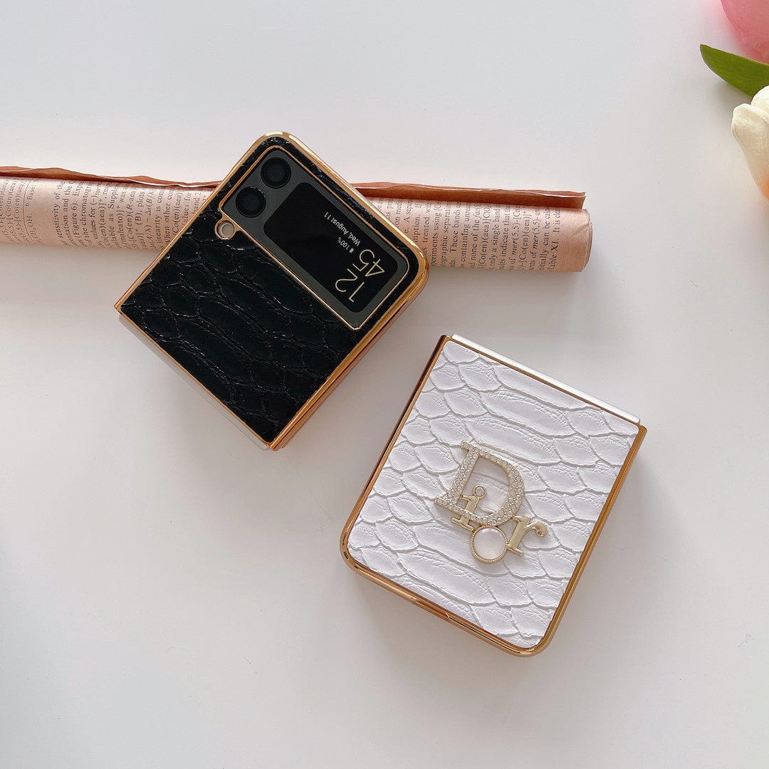 Tunde Store Dior Black and White Leather Z Flip Phone Case