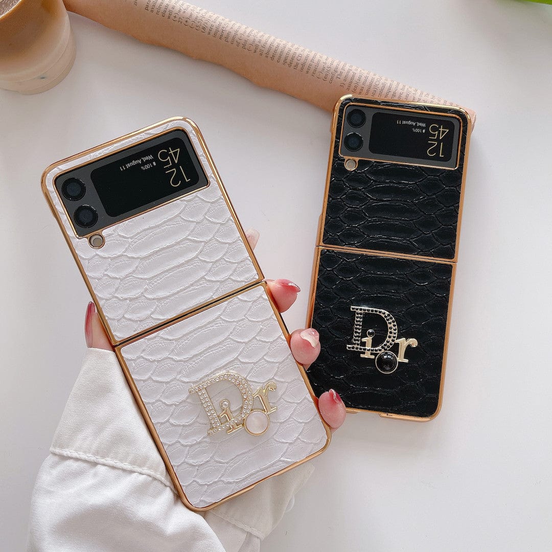 Tunde Store Dior Black and White Leather Z Flip Phone Case