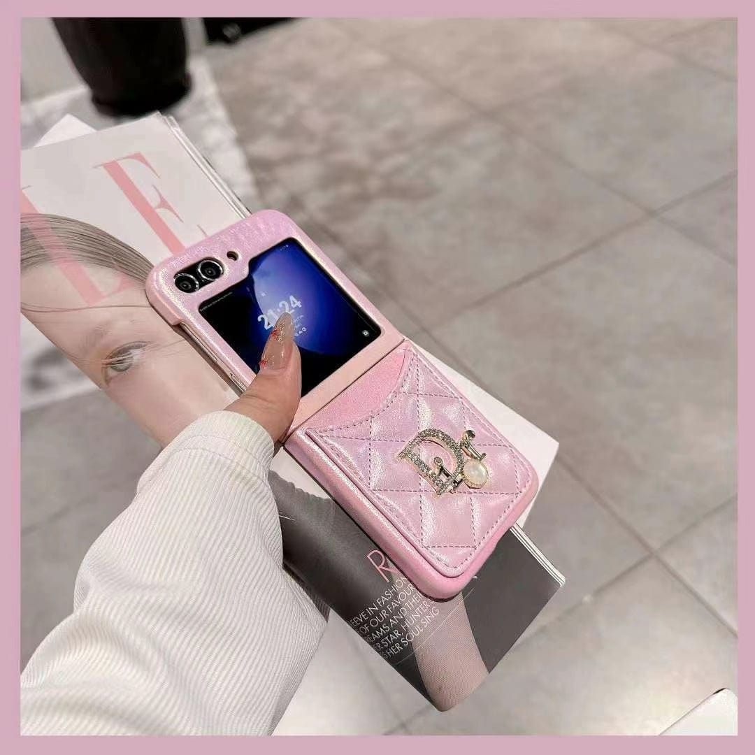 Tunde Store Dior-Inspired Quilted Samsung Z Flip Case with Card Holder – Available for Z Flip 3, 4, 5, and 6