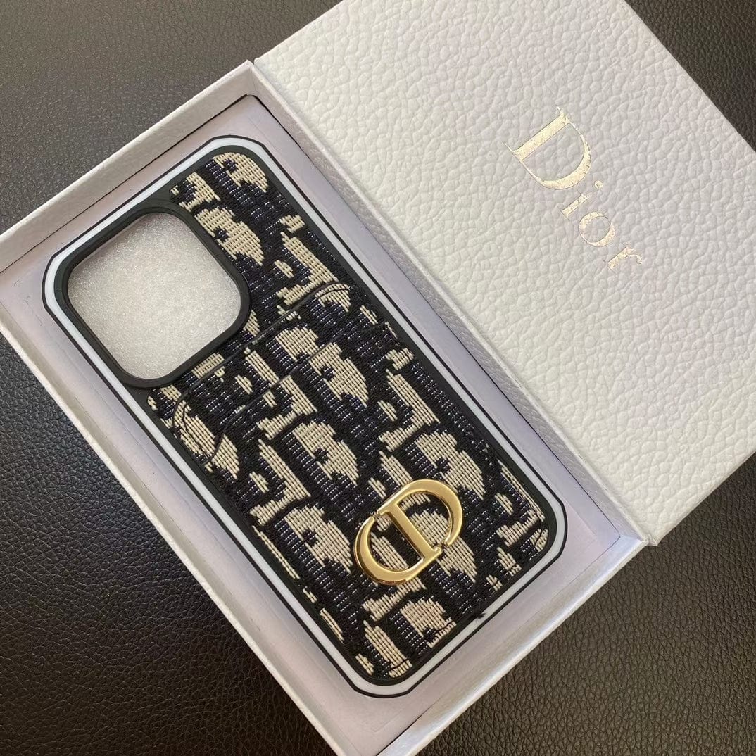 Tunde Store Dior Monogram iPhone Cases with Gold "CD" Logo and Card Holder - Signature Series