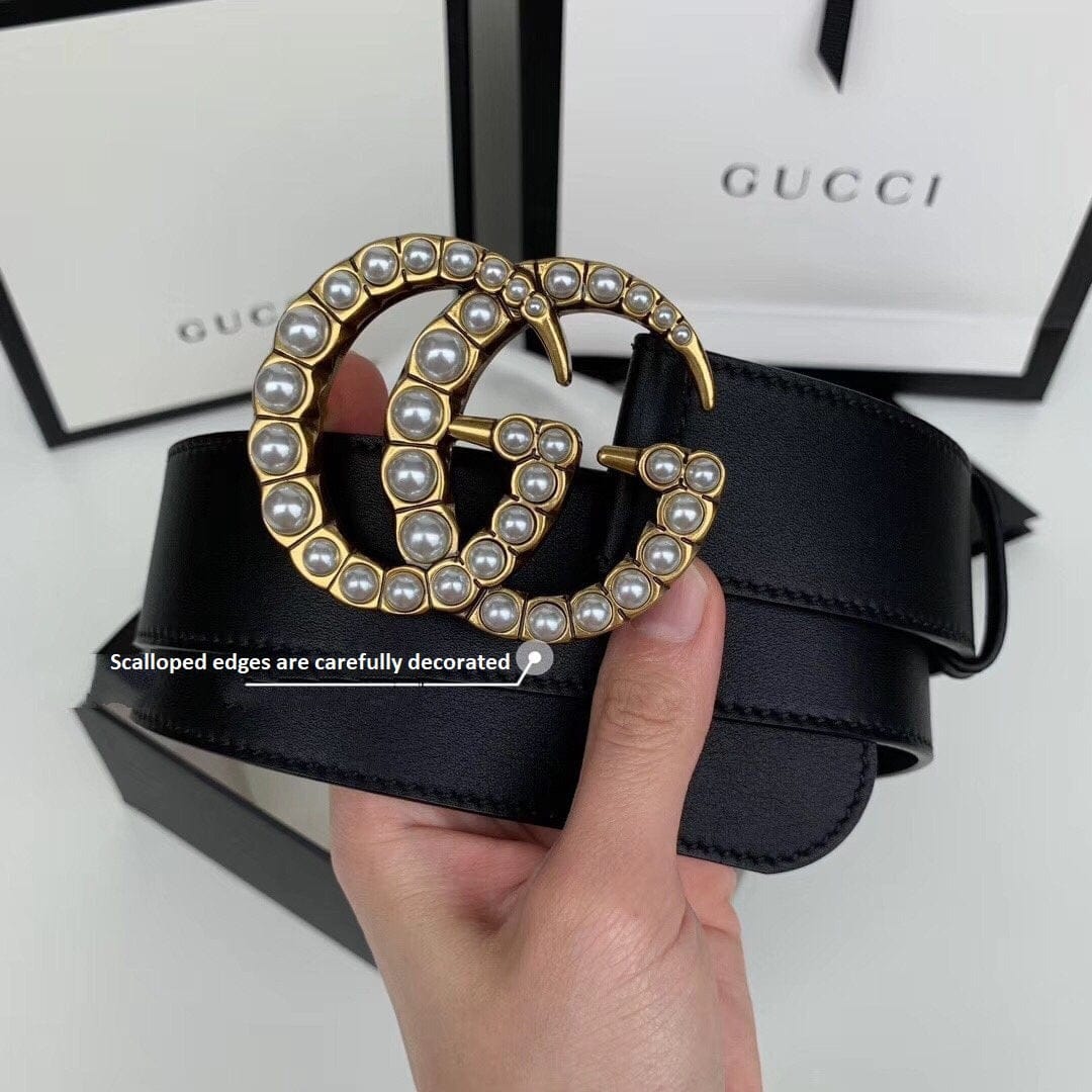 Tunde Store Elegant Black Gucci Leather Belt - Embellished Louis Vuitton Buckle