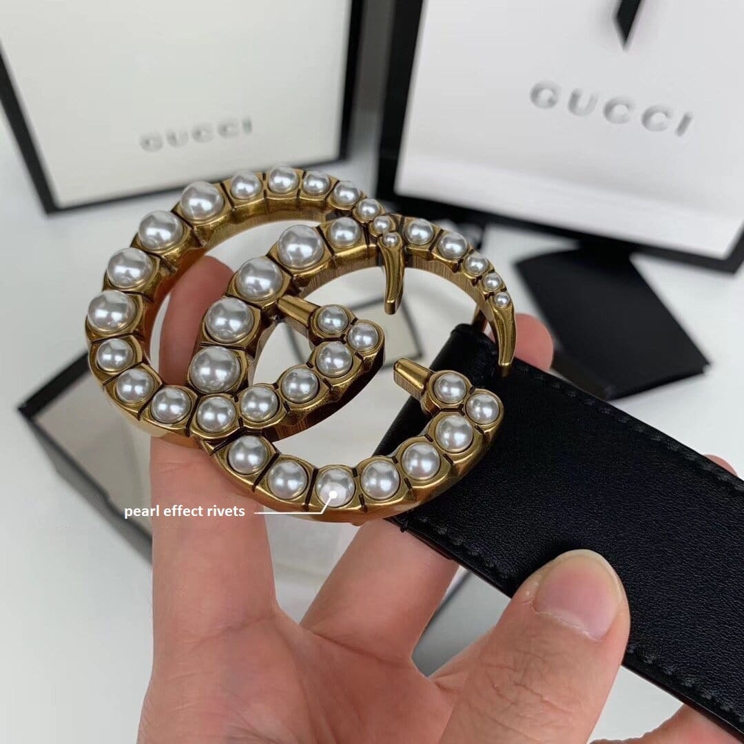 Tunde Store Elegant Black Gucci Leather Belt - Embellished Louis Vuitton Buckle