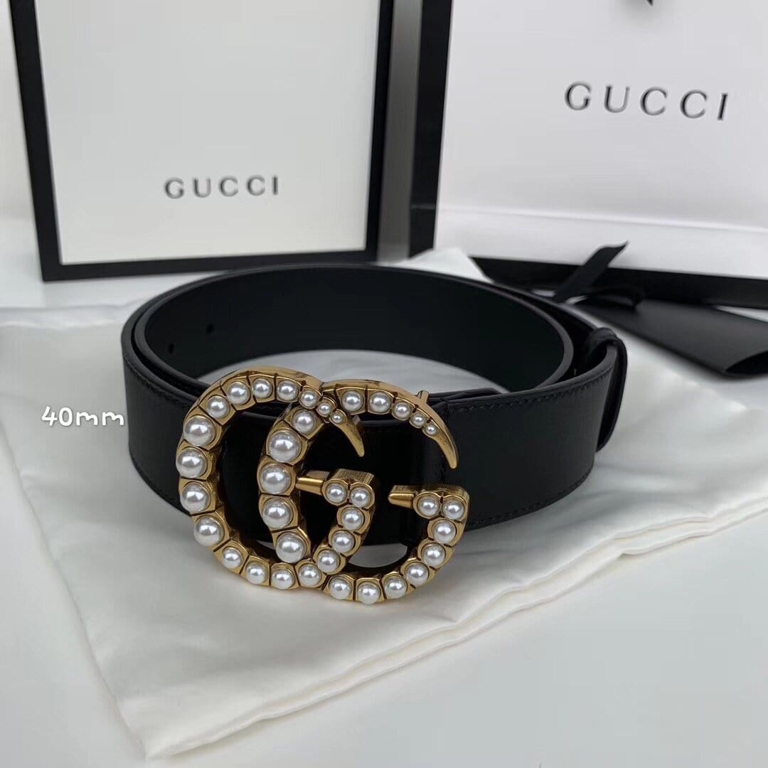 Tunde Store Elegant Black Gucci Leather Belt - Embellished Louis Vuitton Buckle