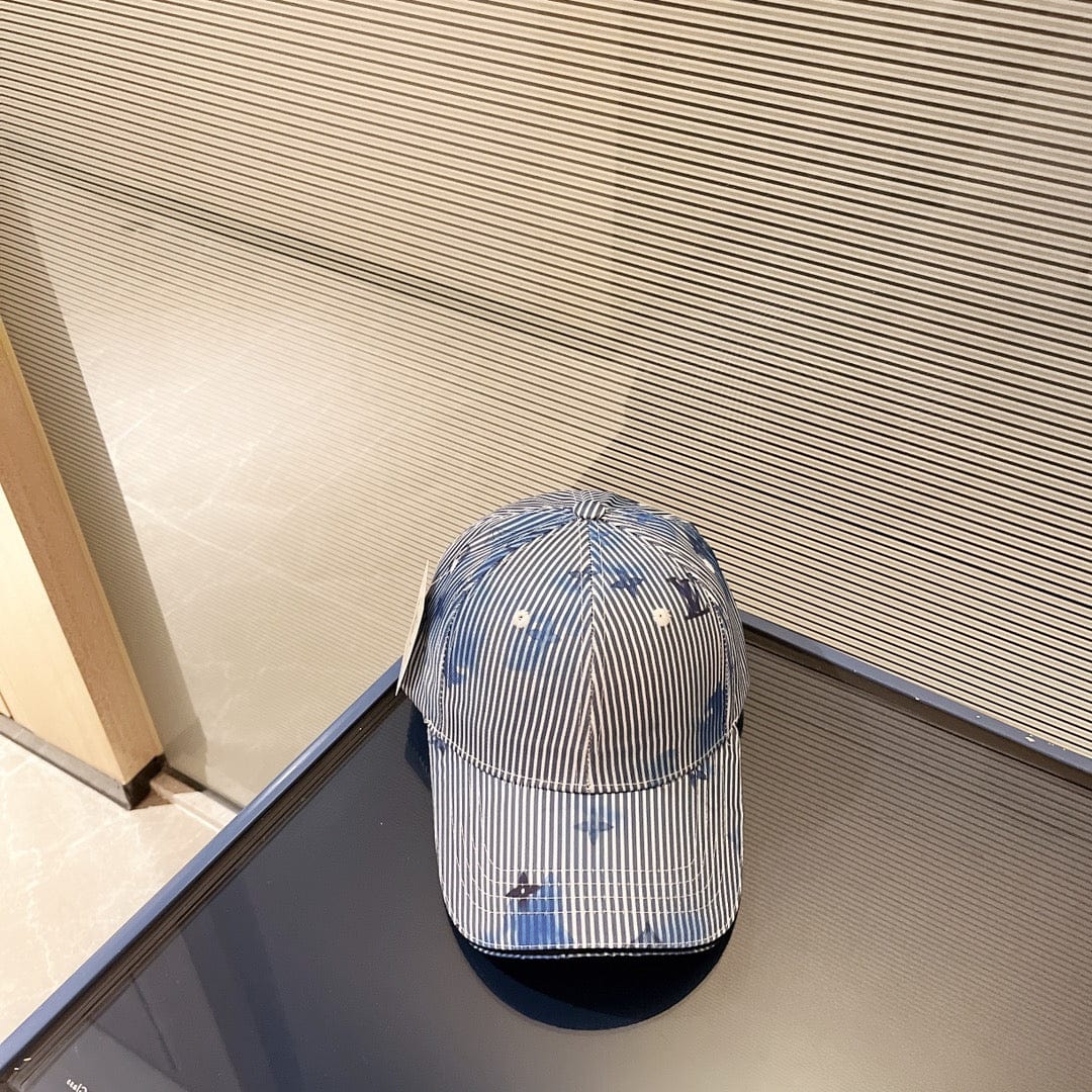 Tunde Store Elegant Blue & White Striped Louis Vuitton Cap with Floral Accents