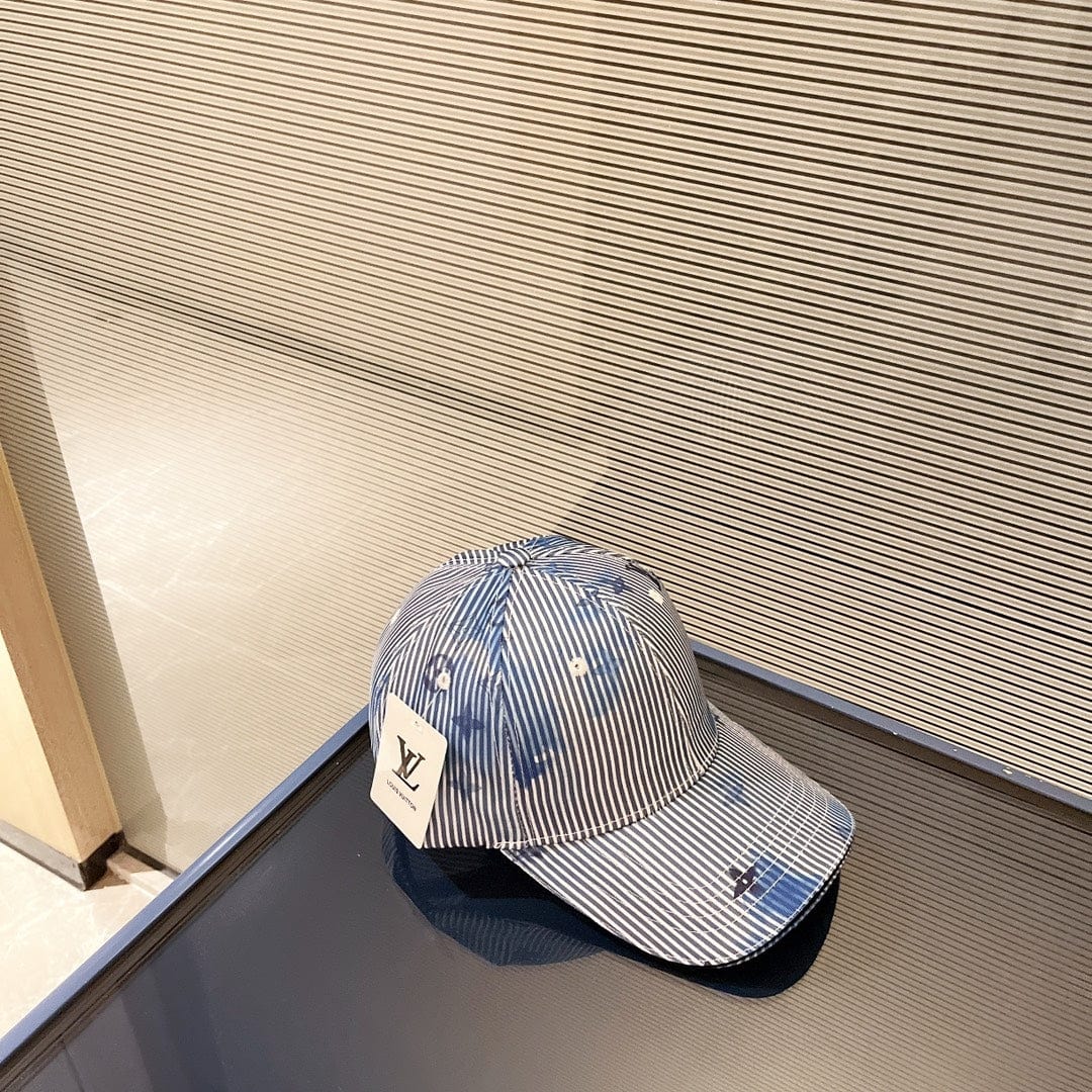 Tunde Store Elegant Blue & White Striped Louis Vuitton Cap with Floral Accents