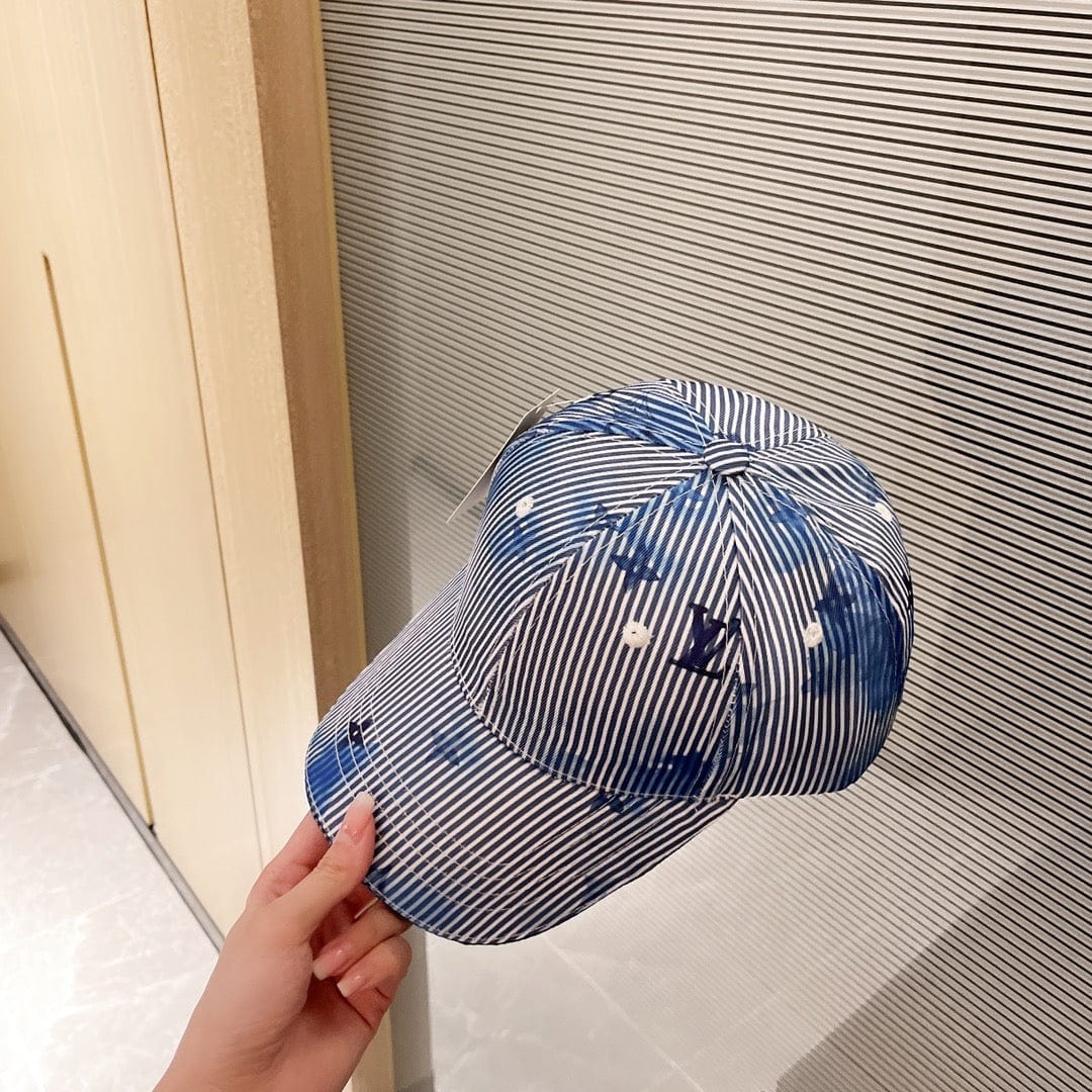 Tunde Store Elegant Blue & White Striped Louis Vuitton Cap with Floral Accents