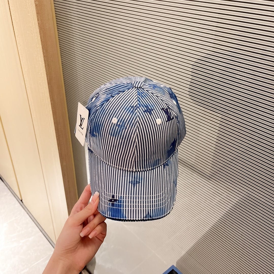 Tunde Store Elegant Blue & White Striped Louis Vuitton Cap with Floral Accents