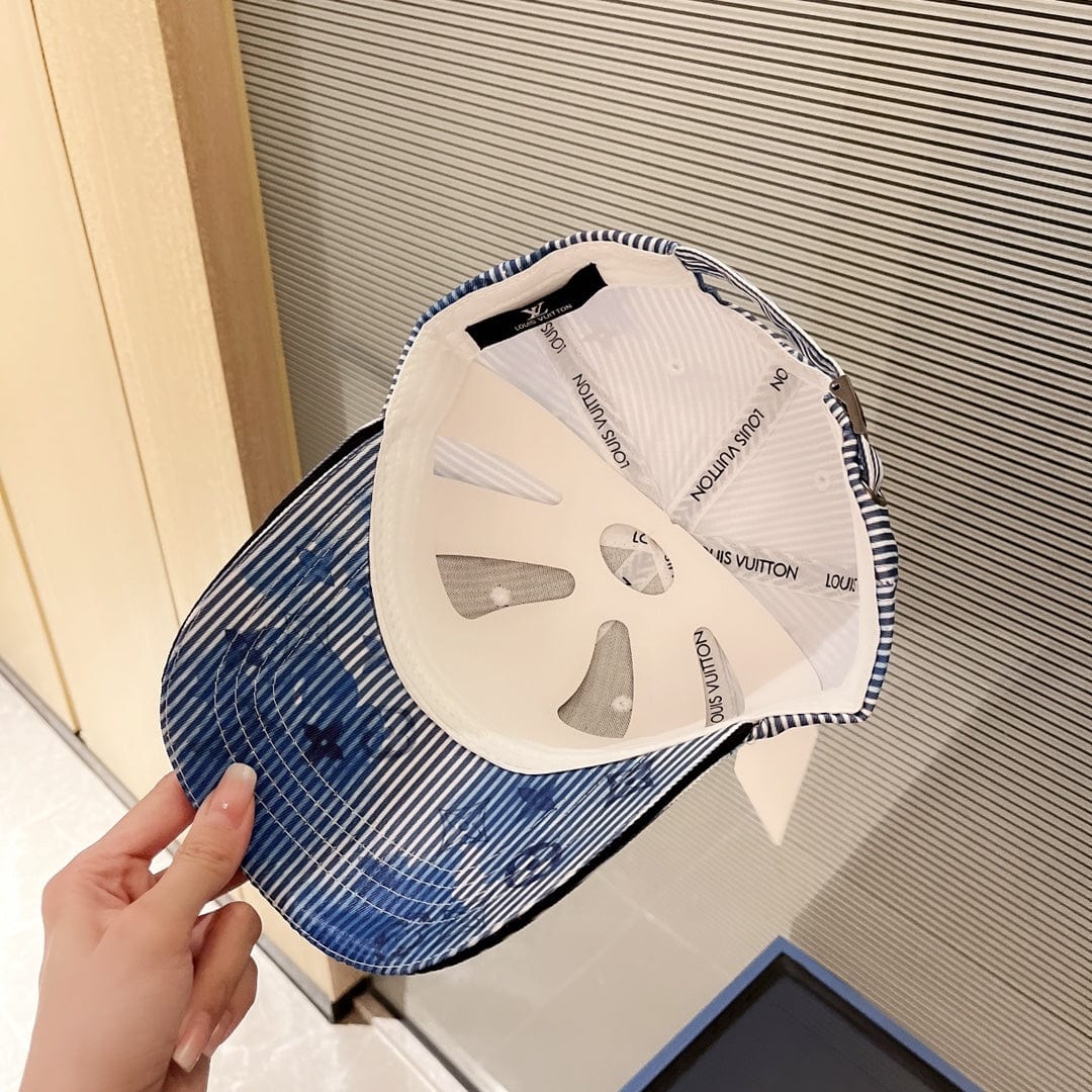 Tunde Store Elegant Blue & White Striped Louis Vuitton Cap with Floral Accents