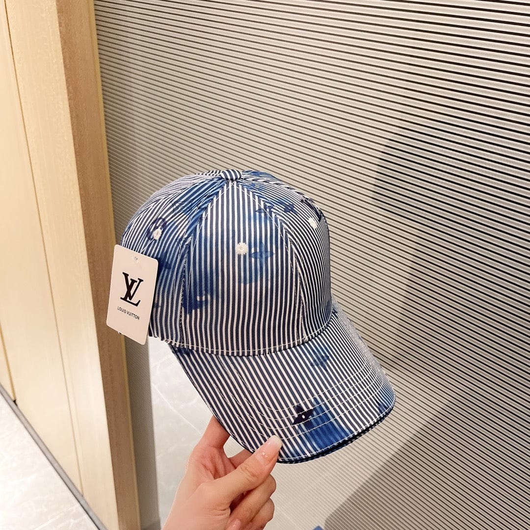 Tunde Store Elegant Blue & White Striped Louis Vuitton Cap with Floral Accents