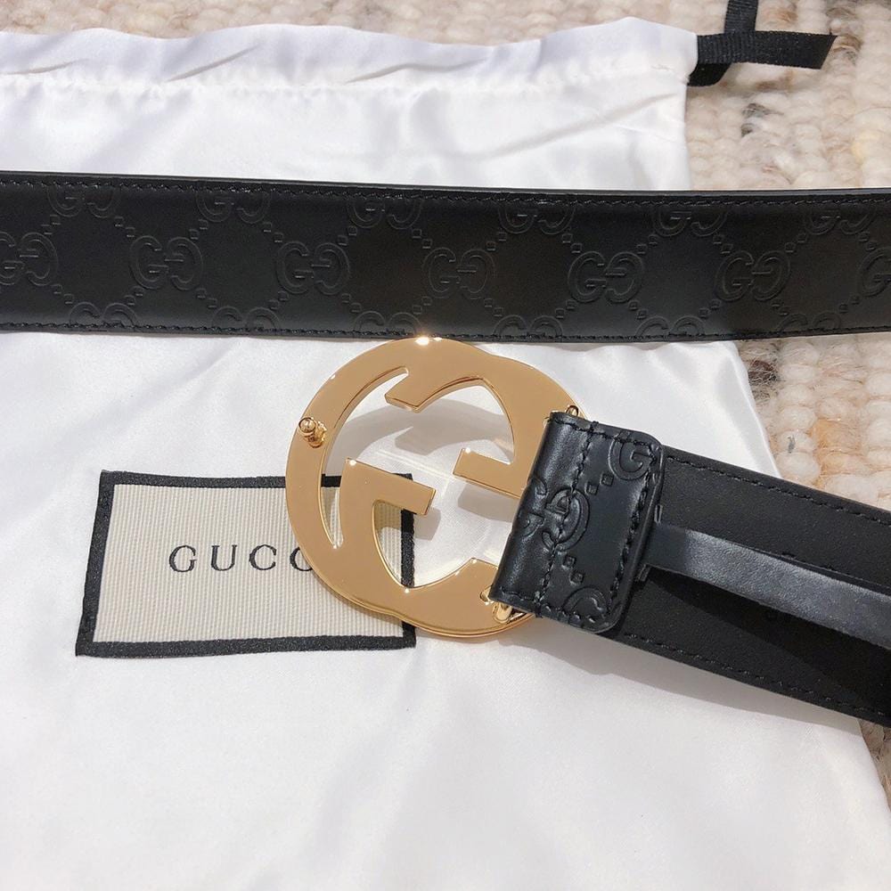 Tunde Store Engraved Black Gucci Belt - Golden Louis Vuitton Buckle
