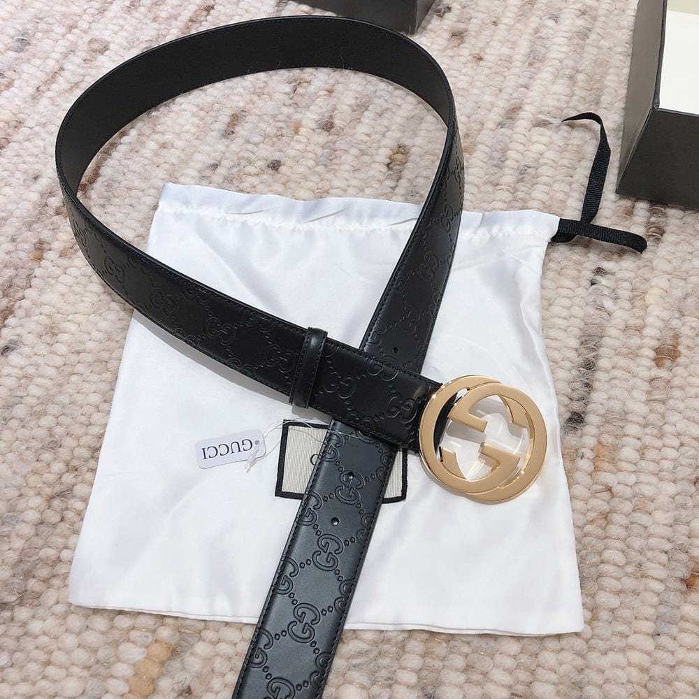 Tunde Store Engraved Black Gucci Belt - Golden Louis Vuitton Buckle