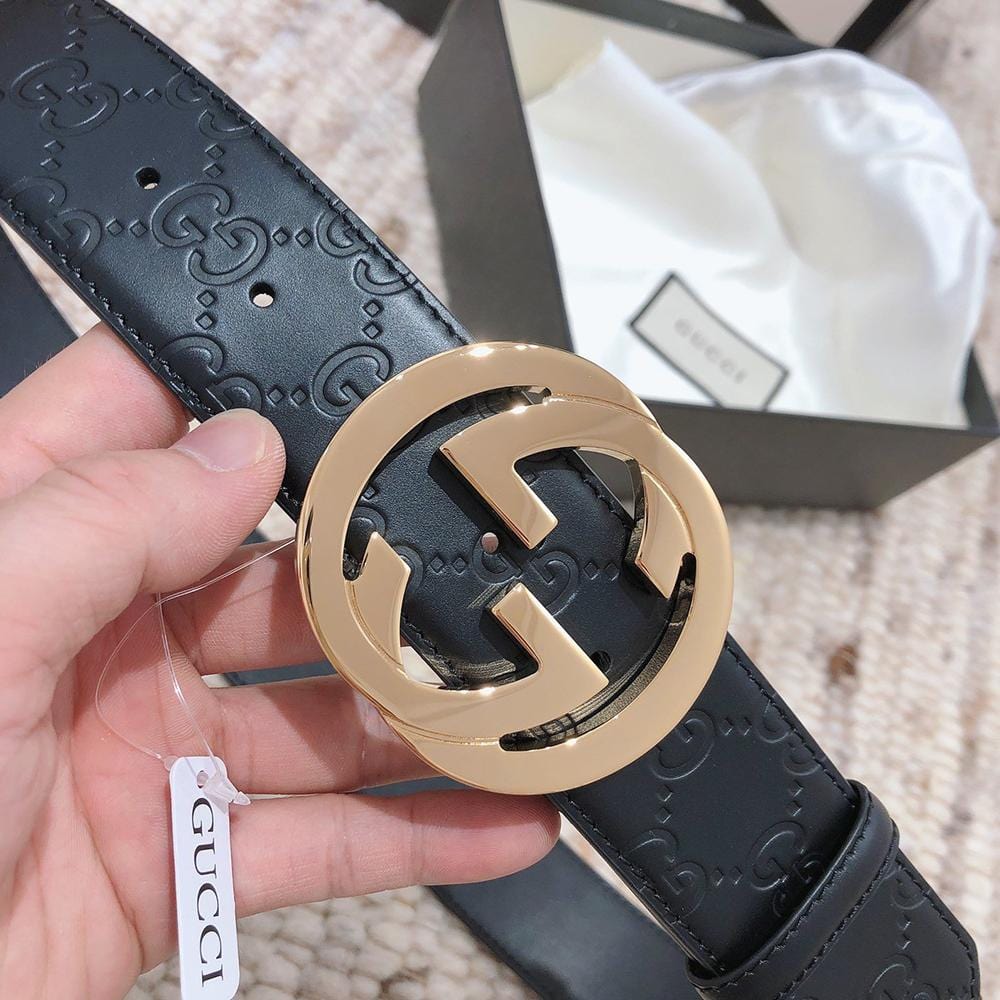 Tunde Store Engraved Black Gucci Belt - Golden Louis Vuitton Buckle