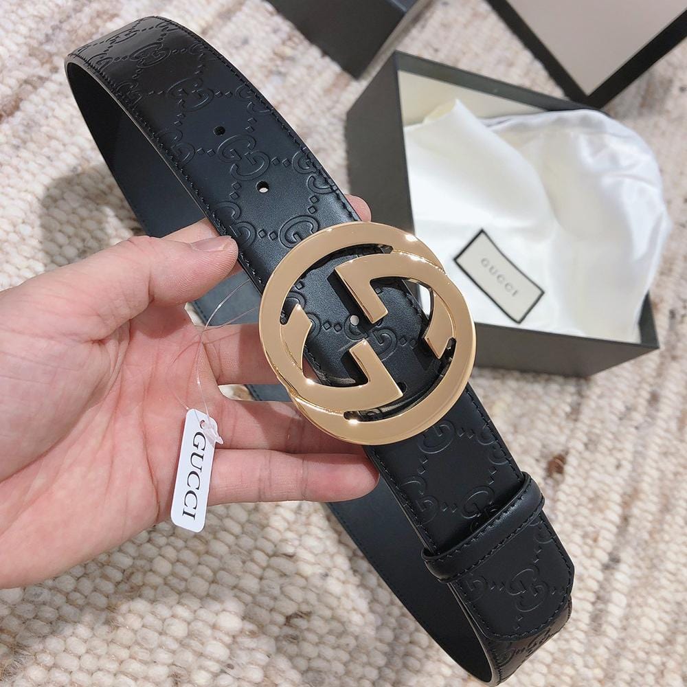 Tunde Store Engraved Black Gucci Belt - Golden Louis Vuitton Buckle