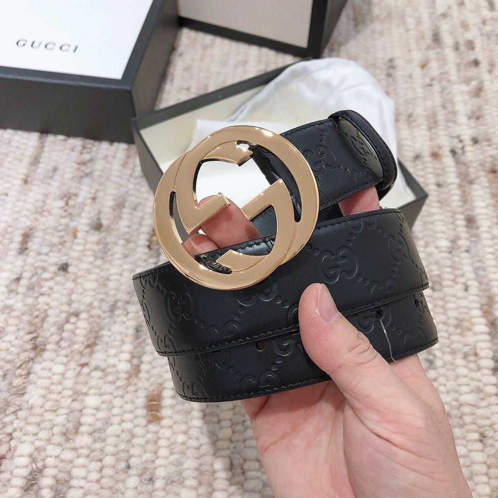Tunde Store Engraved Black Gucci Belt - Golden Louis Vuitton Buckle