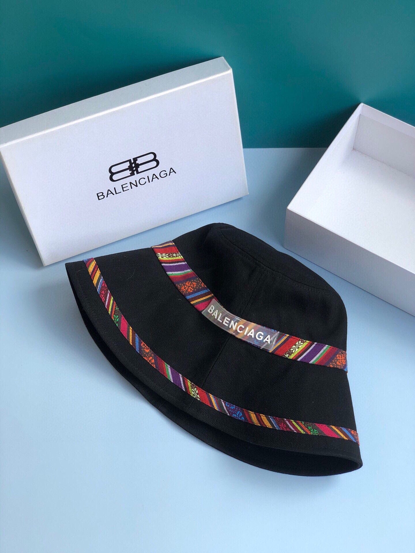 Tunde Store Fashioned Balenciaga Rainbow Black Bucket Hat