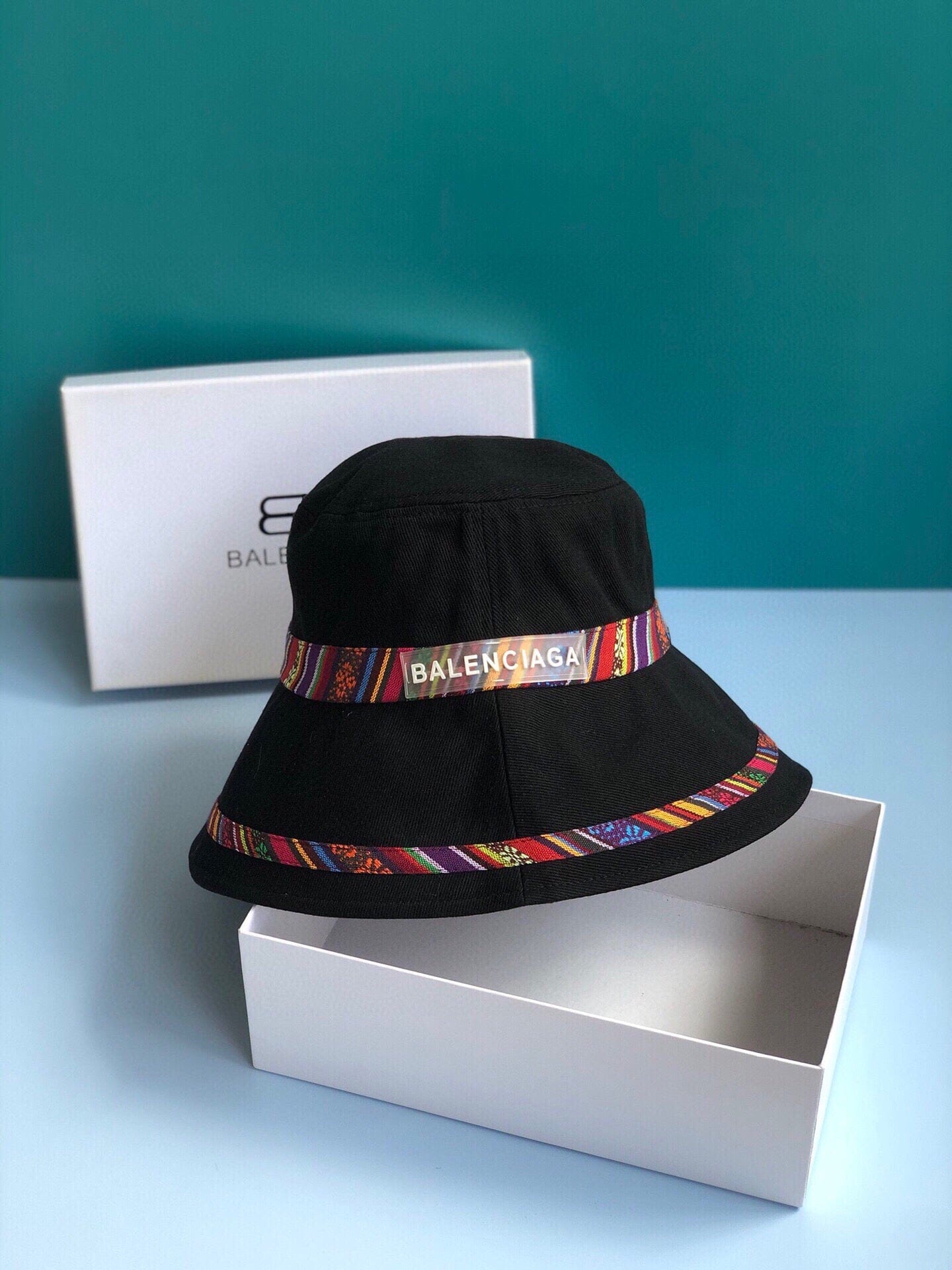 Tunde Store Fashioned Balenciaga Rainbow Black Bucket Hat