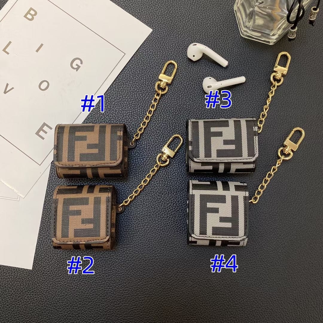 Tunde Store Fendi Monogram Airpod Covers with Gold Chain