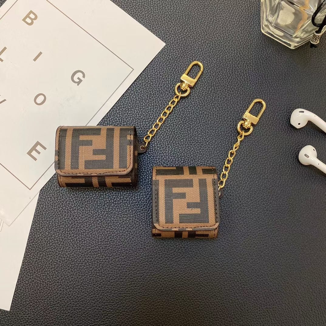 Tunde Store Fendi Monogram Airpod Covers with Gold Chain