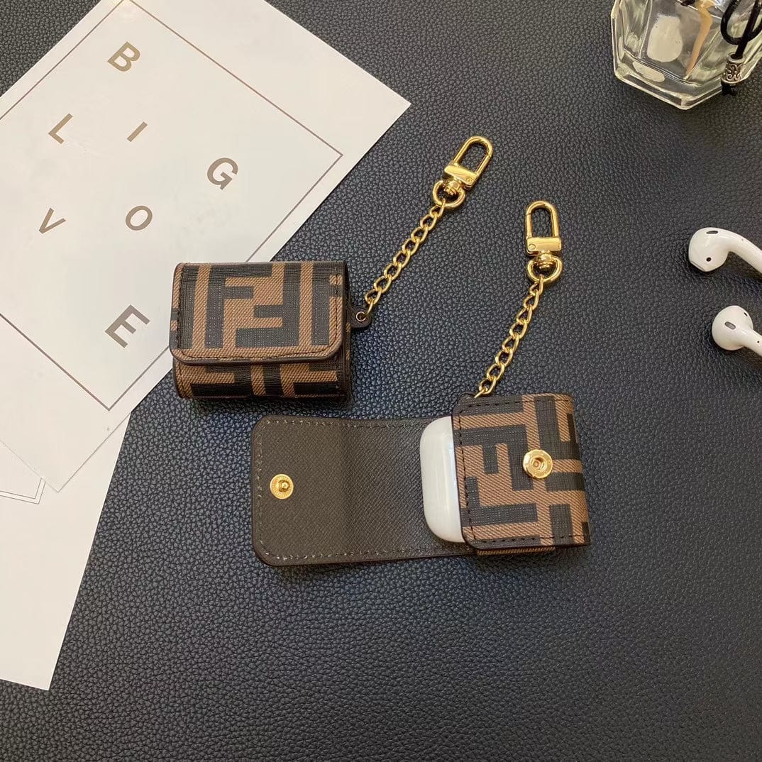 Tunde Store Fendi Monogram Airpod Covers with Gold Chain