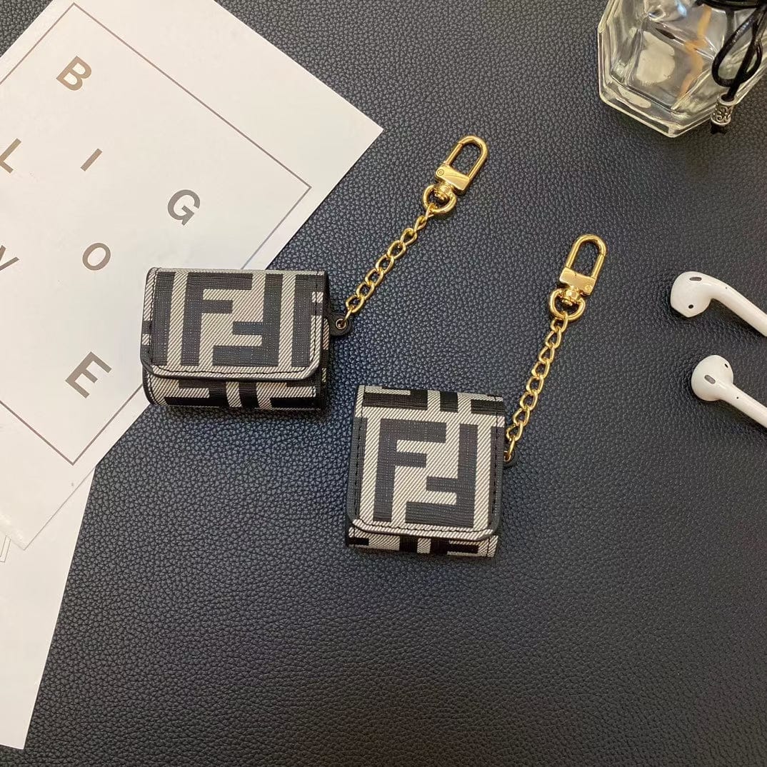 Tunde Store Fendi Monogram Airpod Covers with Gold Chain